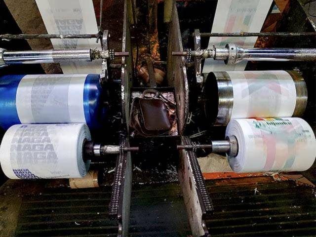 Plastic film rolls on a printing machine